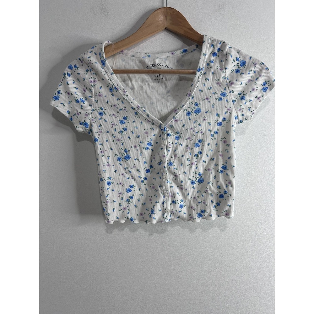 Y2K Aeropostale Cropped Shrunken Top S Ribbed Button Front Floral Coquette Fairy